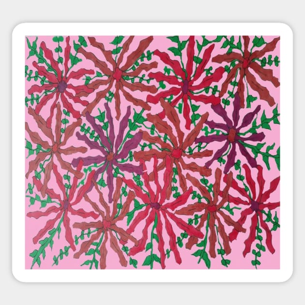 Bold Pink and Orange Flowers on Pink Background Sticker by DanielleGensler